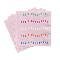 Light pink napkins with "lets celebrate" message written in bright colors
