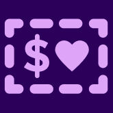 Dotted line rectangle with dollar sign and heart inside