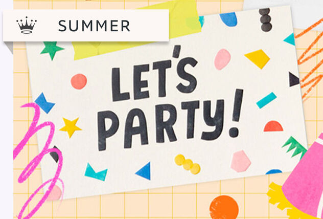 Lets Party! surrounded by colorful shapes